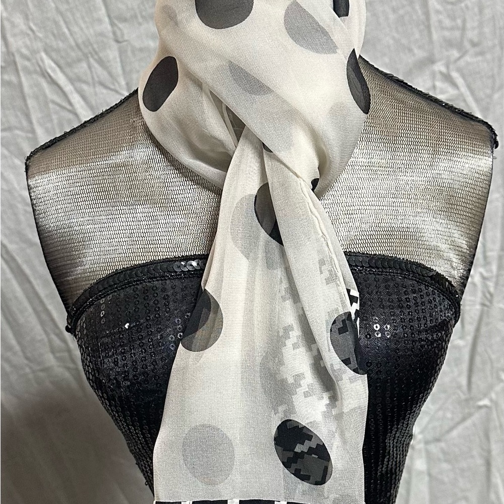 Chic Black and White Polka Dot Jacqueline Ferrar Silk Scarf